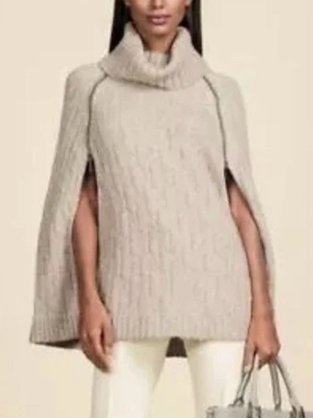The Limited Scandal Collection Poncho Sweater M/L Marled Oatmeal Beige Textured